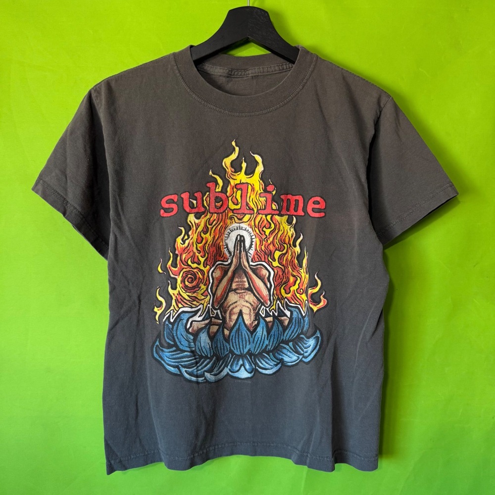 1997 VTG Sublime Band Skunk Shirt Charcoal Grey Short Sleeve Lotus Flame Small